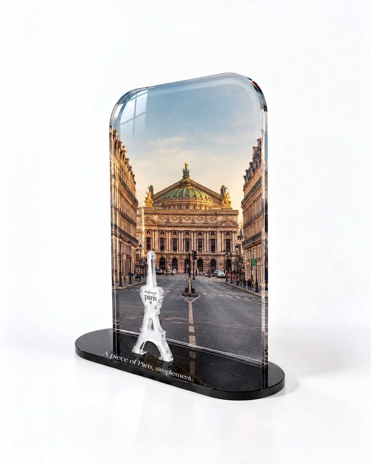 Side view of the Opéra Garnier acrylic decor with polished edges and reflections